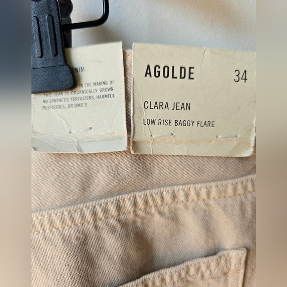 AGOLDE CLARA JEANS TUSK WIDE LEG LOW RISE Cream Organic Cotton 34 Waist 21" - Picture 6 of 8
